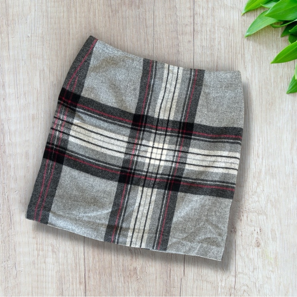 Talbots Plaid Wool Pencil Skirt Gray Red Black Vintage Size 14